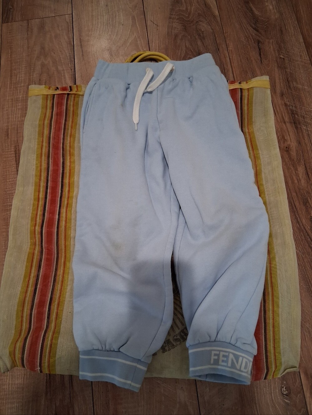 Fendi Pale Blue Kids Joggers with White Drawstring